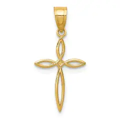 14K Yellow Gold Cross Pendant Charm Religious Jewerly 24mm x 12mm
