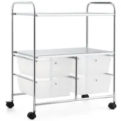 4-Drawer Utility Cart with Locking Wheels and Handles Mobile Storage Shelf for Kitchen and Bathroom Salon Clear