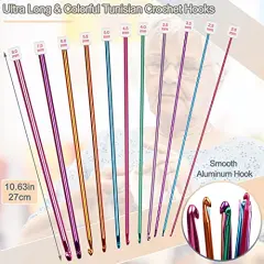 11 Pcs Long Crochet Hook Set,Tunisian Crochet Hooks Multicolor Afghan Crochet Needles for Crocheting, 2mm(B)-8mm(L), Great Knitting & Crochet Supplies Tool Set for Beginner, Crocheter & Knitter
