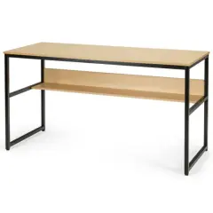 55-Inch Computer Writing Table Workstation with Bookshelf Perfect for Home or Office Natural