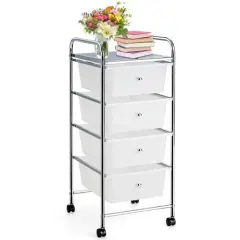 4-Drawer Cart Storage Bin Organizer Rolling with Plastic Drawers White