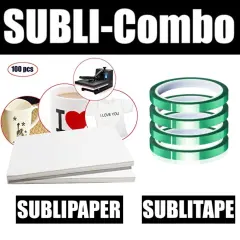 Dye Sub COMBO 4 Rolls GREEN HEAT RESISTANT Tape 4mm x 33m + 100 Sh 8.5&rdquo;x11&rdquo; SUBLIPAPER