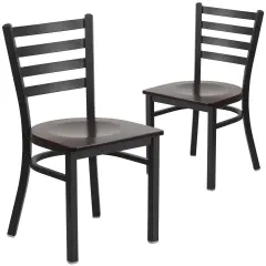 Emma and Oliver 2 Pack Ladder Back Metal Restaurant Chair Walnut/BlackMetal