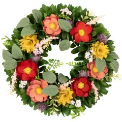 Northlight Wooden Mixed Floral and Foliage Artificial Spring Wreath - 13.75" Multi