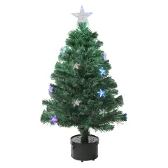 Northlight Pre-Lit LED Stars Color Changing Fiber Optic Christmas Tree- 3' - Multicolor Lights Green