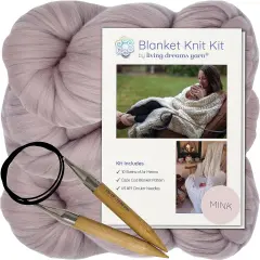DIY Merino Wool Blanket Knitting Kit: Soft and Thick #7 Weight Jumbo Yarn, Knitting Needles and Pattern. Soft, Cozy, Great for Gifts Mink