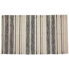 Northlight 3.5' x 2.25' Cream and Black Twisted Textured Handloom Woven Outdoor Throw Rug Blue