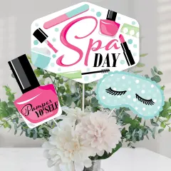 Big Dot of Happiness Spa Day - Girls Makeup Party Centerpiece Sticks - Table Toppers - Set of 15