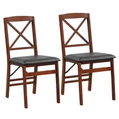Costway 2 Pack Folding Dining Chairs Foldable Chairs with PVC Padded Seat & High Backrest