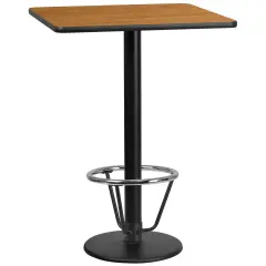Emma and Oliver 30" Square Laminate Bar Table with 18" Round Foot Ring Base Natural