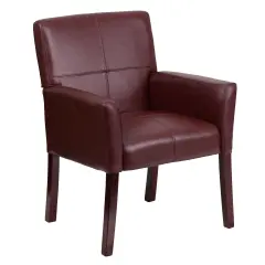 Emma and Oliver Faux Leather Executive Side Reception Chair with Mahogany Legs Burgundy