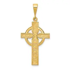 14K Yellow Gold Celtic Cross Charm Pendant Jewelry 32mm x 11mm