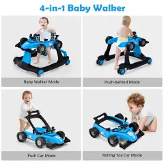 4-in-1 Foldable Activity Push Walker with Adjustable Height Blue