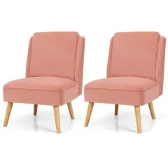 Costway 2PCS Velvet Accent Chair Single Sofa Chair Leisure Chair with Wood Frame