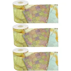 Travel the Map Straight Rolled Border Trim, 50 Feet Per Roll, Pack of 3