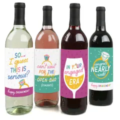 Big Dot of Happiness Just Engaged - Colorful - Engagement Party Decorations for Women and Men - Wine Bottle Label Stickers - Set of 4