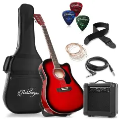 Ashthorpe Full-Size Thinline Cutaway Acoustic Electric Guitar Package with 10 Watt Amp