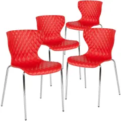 Emma and Oliver 4 Pack Contemporary Design Plastic Stack Chair Red