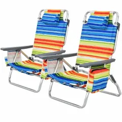 2-Pack 5-Position Folding Backpack Beach Reclining Chairs with Pillow Yellow