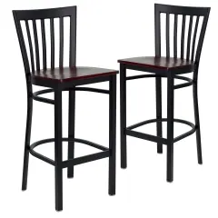 Emma and Oliver 2 Pack School House Back Metal Restaurant Barstool Mahogany/BlackMetal
