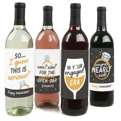 Big Dot of Happiness Just Engaged - Black and White - Engagement Party Decorations for Women and Men - Wine Bottle Label Stickers - Set of 4