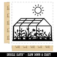 Glass Greenhouse with Sun and Plants Square Rubber Stamp for Stamping Crafting