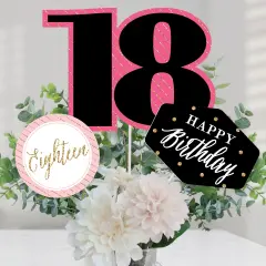 Big Dot of Happiness Chic 18th Birthday - Pink, Black and Gold - Birthday Party Centerpiece Sticks - Table Toppers - Set of 15