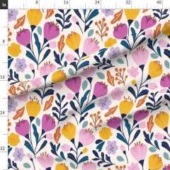 Various Fabrics by the Yard or Fat Quarter Crocus Bloom Whimsical Floral Modern Garden Botanical Purple Yellow Large Scale Custom Printed Fabric by Spoonflower