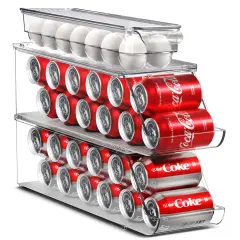 Sorbus Soda Can Organizer for Refrigerator & Egg Holder for Fridge Set - 2 Stackable Can Holder Dispenser Holds 12 Cans Each & 1 Egg Holders with Lid holds 14 eggs for Fridge, Pantry, Freezer, BPA-Free