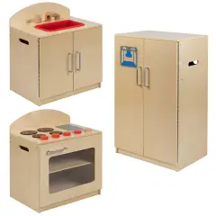 Emma and Oliver Children's Wooden Kitchen Set-Stove/Sink/Refrigerator for Commercial or Home Use Natural