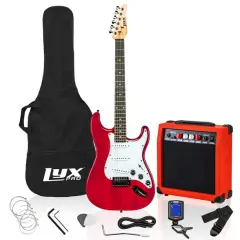 LyxPro Beginner Stratocaster 39&rdquo; Electric Guitar and Electric Guitar Accessories Red