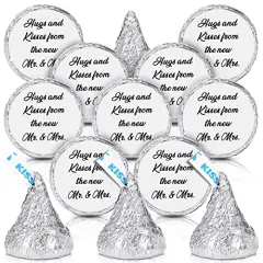1000 Pcs Hugs and Kisses from The New Mr and Mrs Wedding Stickers, Chocolate Drops Labels Stickers Candy Stickers 0.75 Inch for Weddings Engagement Party Favors Decorations (White,Basic)