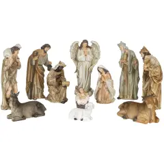 Northlight 11-Piece Traditional Earth Tones Religious Christmas Nativity Figurine Set - 11.75" Brown