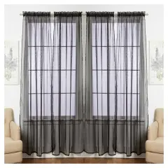 J&V TEXTILES 4-Pack Value: Solid Sheer Window Curtain Panels Black