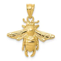 14K Yellow Gold Bee Charm Polished Pendant Jewelry 24mm x 21mm
