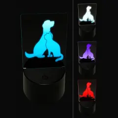 Cat and Dog Sitting Together Pet 3D Illusion LED Night Light Sign Nightstand Desk Lamp