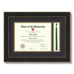 ArtToFrames 8.5x11 inch Diploma Frame with Tassel Opening - Framed with Black and Gold Mats, Comes with Regular Glass and Sawtooth Hanger for Wall Hanging (DT-8.5x11)