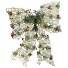 Northlight 20" White Rattan Berry and Pinecone Christmas Bow
