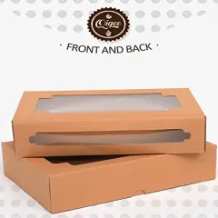 36 Packs Auto-pop up Kraft Cookie Boxes for Gift Giving 8x5.3x2 inch Brown Treat Box with Window One Second Folding Bakery Box for Donuts Candies and Biscuit