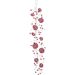 Northlight 30" Candy Cane Swirls and Pom Poms Christmas Garland Red