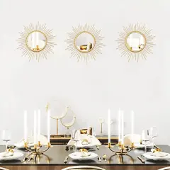 3 Pack Sunburst Wall Mirror Metal Wall Mounted Mirrors Bling Home Decorative Hanging Wall Art for Living Room Bedroom-Sunburst Gold