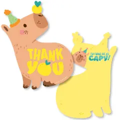 Big Dot of Happiness Capy Birthday - Shaped Thank You Cards - Capybara Party Thank You Note Cards with Envelopes - Set of 12