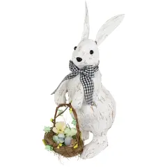 Northlight Rabbit with Easter Basket Decoration - 13" - Brushed White