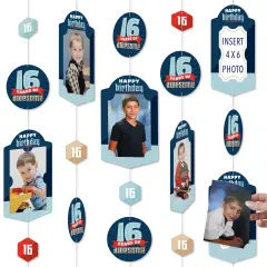 Big Dot of Happiness Boy 16th Birthday - Sweet Sixteen Birthday Party Vertical Photo Garland 35 Pieces