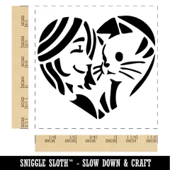 Woman with Cat Kitten Pet in Heart Self-Inking Rubber Stamp Ink Stamper Black