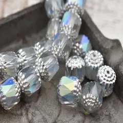 Silver Washed CrystalApollo AB Fire Polished Cathedral Beads