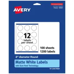 Avery Matte White Round Labels, 2" diameter