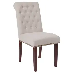 Merrick Lane Falmouth Upholstered Parsons Chair with Nailhead Trim Beige Fabric