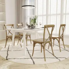 Emma and Oliver Hensler Set of 2 Weather-Resistant Wood Look Stackable Resin Cross Back Chairs for Indoor/Outdoor Use Chestnut