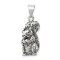Sterling Silver Antiqued Squirrel Charm Pendant Jewelry 24mm x 10mm